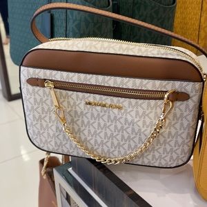 Michael Kors Jet Set Item Large East West Zip Chain MK Signature Crossbody Bag